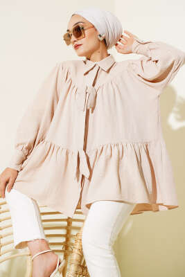 Fiyonklu Fırfırlı Gömlek Taş 