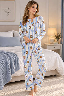 Fiyonklu Karışık Desenli Pijama Takımı Asorti 10 - HEPYEK BASIC