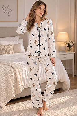 Fiyonklu Karışık Desenli Pijama Takımı Asorti 13 