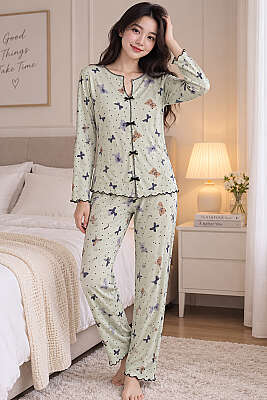 Fiyonklu Karışık Desenli Pijama Takımı Asorti 14 
