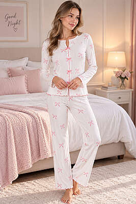 Fiyonklu Karışık Desenli Pijama Takımı Asorti 2 