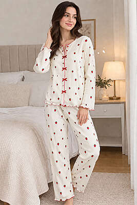 Fiyonklu Karışık Desenli Pijama Takımı Asorti 4 