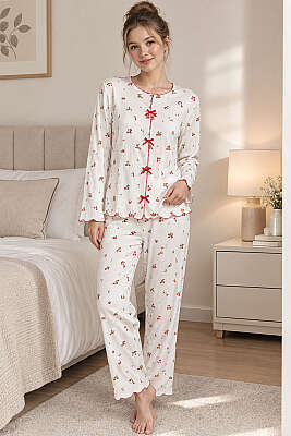 Fiyonklu Karışık Desenli Pijama Takımı Asorti 5 