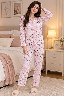 Fiyonklu Karışık Desenli Pijama Takımı Asorti 7 