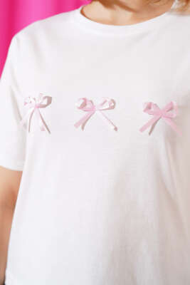 Fiyonklu Kısa T-shirt Beyaz - Yeni Giyim