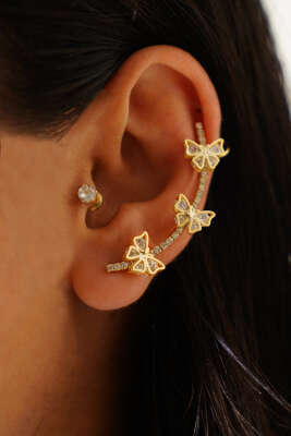 Fiyonklu Tragus Kıkırdak Küpe Gold - Küpe