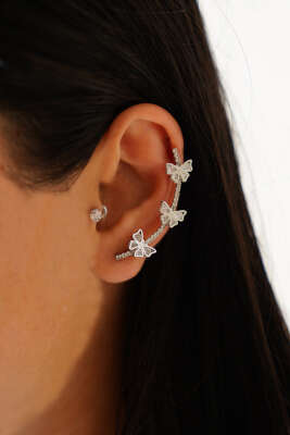 Fiyonklu Tragus Kıkırdak Küpe Gümüş - Küpe