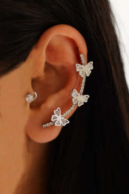 Fiyonklu Tragus Kıkırdak Küpe Gümüş - Küpe
