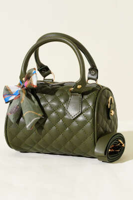 Fularlı Kapitone Mini Kadın El Çantası Haki - GÜZEL ÇANTA