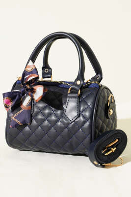 Fularlı Kapitone Mini Kadın El Çantası Lacivert - GÜZEL ÇANTA