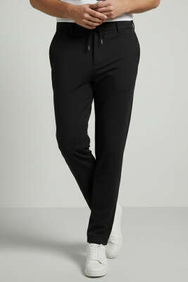 Gabardin Bağcıklı Jogger Pantolon Siyah 