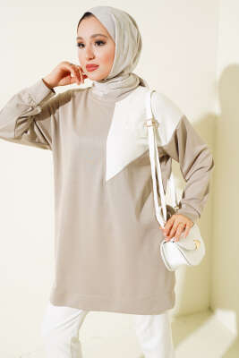 Garnili Cep Detaylı Tunik Bej 