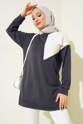 Garnili Cep Detaylı Tunik Füme 