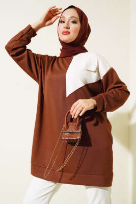 	 Garnili Cep Detaylı Tunik Kahve 