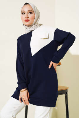 Garnili Cep Detaylı Tunik Lacivert 