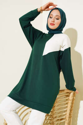 Garnili Cep Detaylı Tunik Zümrüt 