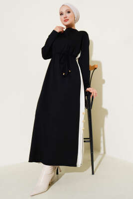Garnili İp Kuşaklı Loyşa Elbise Siyah 