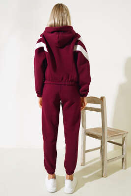 Garnili Üç İplik Sweatshirt Takım Bordo - Kadın Giyim Modelleri