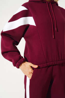 Garnili Üç İplik Sweatshirt Takım Bordo - Kadın Giyim Modelleri