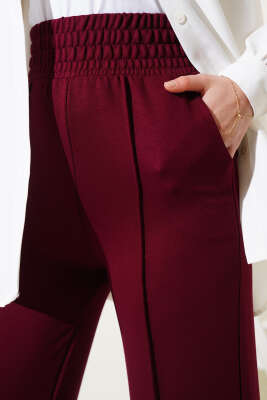 Geniş Bel Lastikli Çımalı Pantolon Bordo - Pantolon