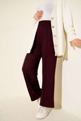 Geniş Bel Lastikli Çımalı Pantolon Mürdüm - ELFİDA TEKSTİL