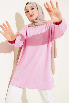 Give This World Baskılı Tunik Pembe - Tunik