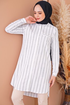 Gizli Cepli Çizgili Siyah Gömlek