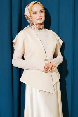 Gold Düğmeli Basic Yelek Bej - MISRA