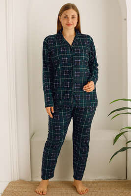 Gömlek Yaka Battal Boy Kadın Pijama Takımı Zümrüt - Pijama & Gecelik