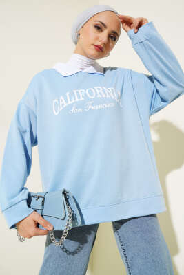 Gömlek Yaka California Baskılı Sweatshirt Bebe Mavi 