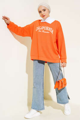 Gömlek Yaka California Baskılı Sweatshirt Oranj - Tunik