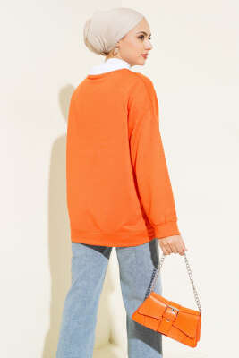 Gömlek Yaka California Baskılı Sweatshirt Oranj - Tunik