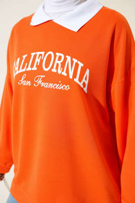 Gömlek Yaka California Baskılı Sweatshirt Oranj - Tunik