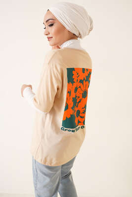 Grow Your Own Way Baskılı Tshirt Camel - Tesettür T-shirt