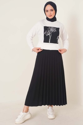 Gül Baskılı Siyah İkili Takım