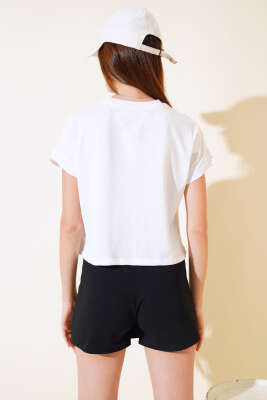 Happınes Pullu T-Shirt Beyaz - Yeni Giyim