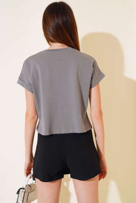 Happınes Pullu T-Shirt Füme - Yeni Giyim