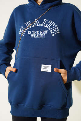 Health Nakışlı Üç İplik Sweatshirt Lacivert - Kadın Giyim Modelleri