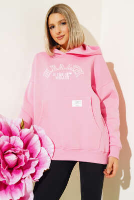 Health Nakışlı Üç İplik Sweatshirt Pembe - Kadın Giyim Modelleri