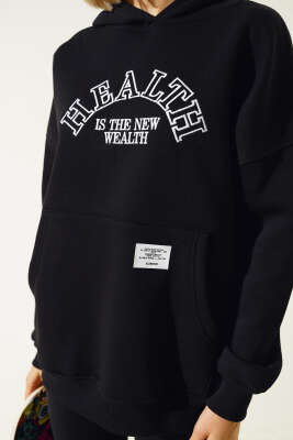 Health Nakışlı Üç İplik Sweatshirt Siyah - Kadın Giyim Modelleri