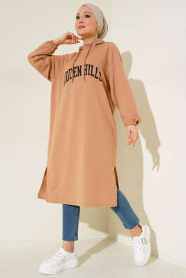 Hiiden Hills Kapüşonlu Uzun Tunik Camel 
