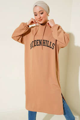 Hiiden Hills Kapüşonlu Uzun Tunik Camel - Tunik