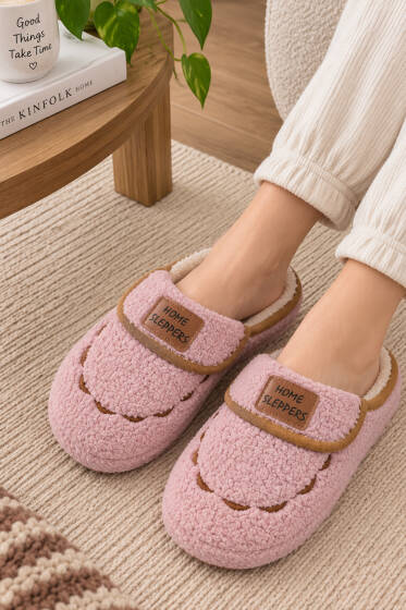 Home Sleppers Yazılı Ev Terliği Pembe - Ev Terliği