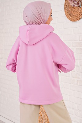 İçi Polarlı Kapüşonlu Pembe Sweatshirt - Hırka