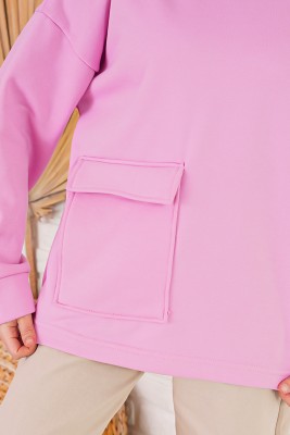 İçi Polarlı Kapüşonlu Pembe Sweatshirt - Hırka