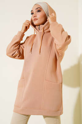 İçi Polarlı Kapüşonlu Tunik Camel 