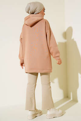 İçi Polarlı Kapüşonlu Tunik Camel - Tunik