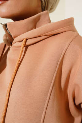 İçi Polarlı Kapüşonlu Tunik Camel - Tunik