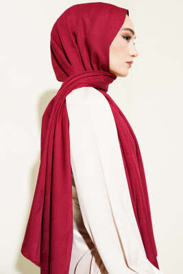 İllüzyon Desen Jakar Şal Bordo -90 - Başörtüsü