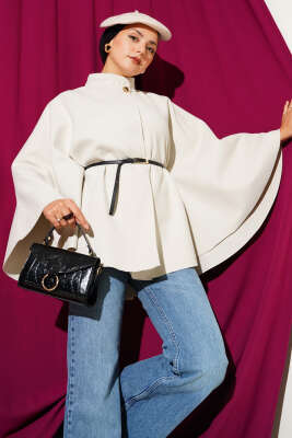 İnce Kemer Detaylı Kaşe Panço Taş - DUFON